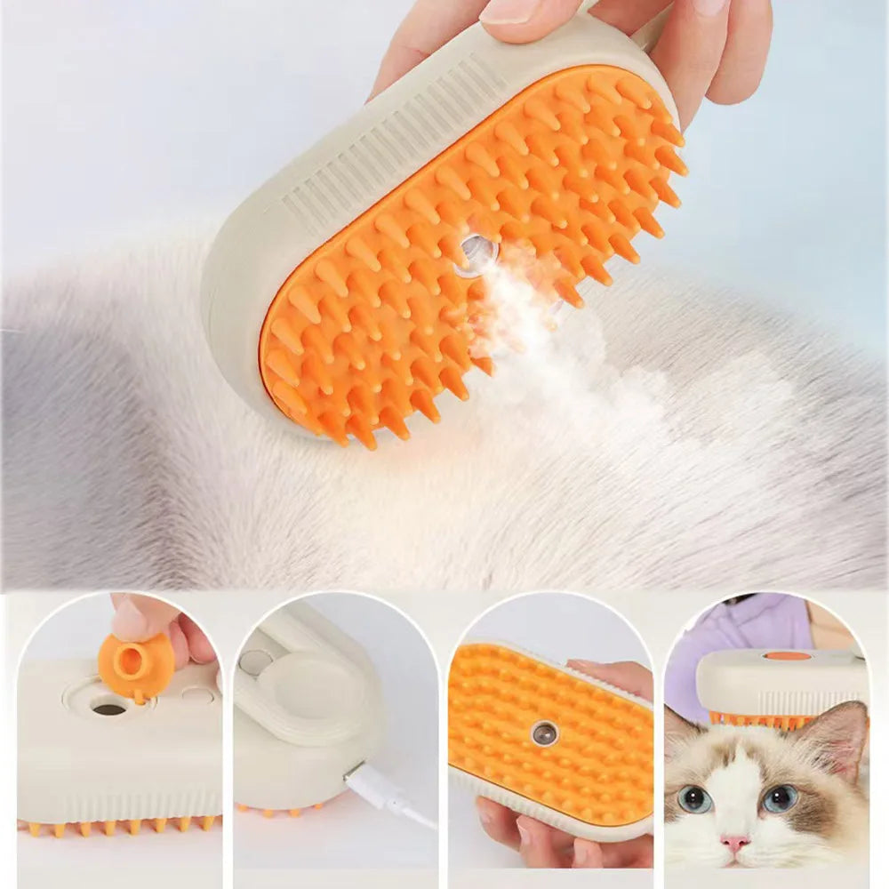 PetVerse: 3-in-1 Electric Spray Brush | Pet Grooming Made EasyHere are five key descriptions for the product "Dog And Cat Massage Brush Hair Removal Beauty Steam Comb 3-In-1360°Rotating Handle Electric Spray Grooming Anti-SplasPet Grooming Tools & EquipmentPetVersePetVerse-1 Electric Spray Brush